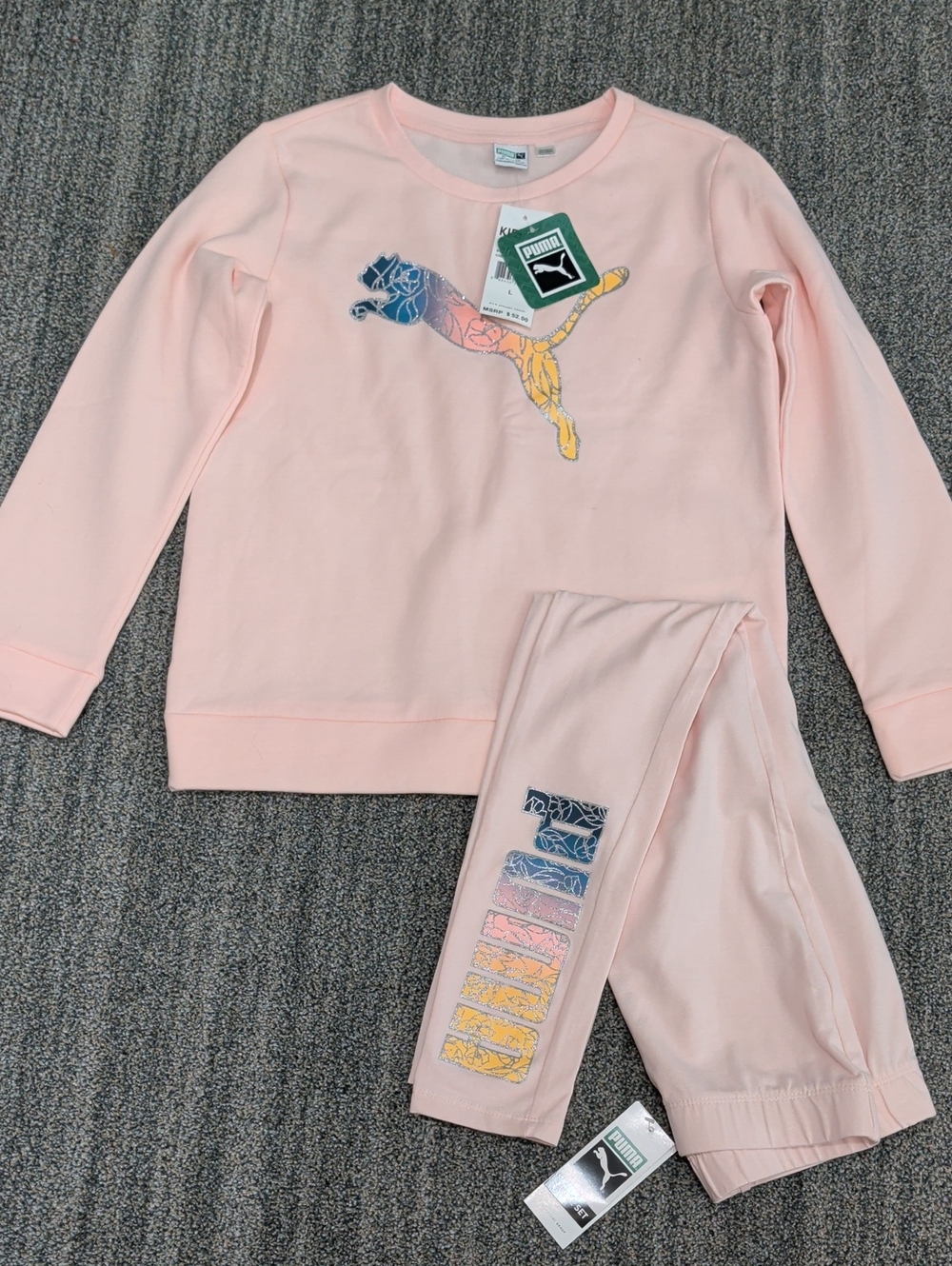 NWT Puma Pink Girls' Colorblock Cat Logo Activewear Set